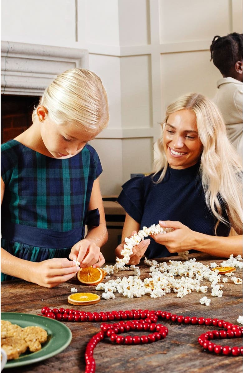 Hope & Henry Girls' Organic Cap Sleeve Party Dress with Bow Sash, Kids, Alternate, color, Black Watch Tartan