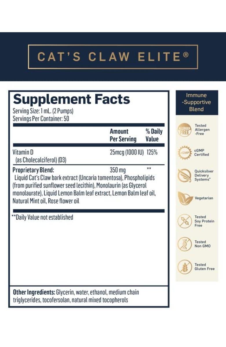 Quicksilver Scientific Nanoemulsified Cat's Claw Vitamin D and Monolaurin Liquid Supplement, Alternate, color, NO COLOR