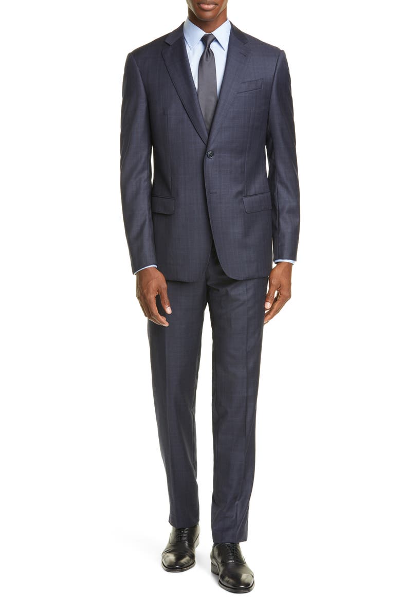 Emporio Armani Trim Fit Plaid Wool Suit, Main, color, 