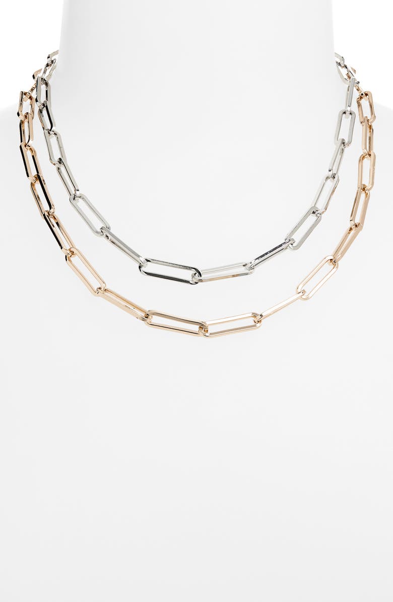 Tasha Set of 2 Paper Clip Chain Necklaces, Alternate, color, Gold/ Silver