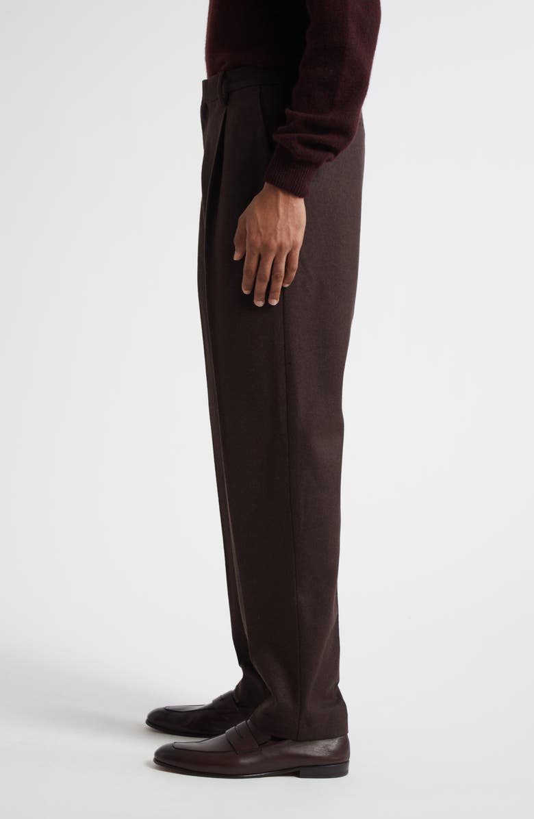 Sunspel Pleated Boiled Wool Trousers, Alternate, color, Truffle