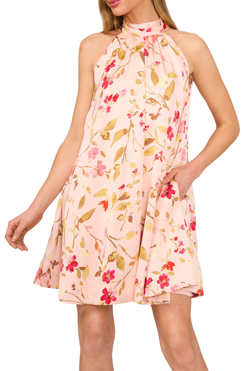 CeCe Floral Bow Back Sleeveless Minidress, Alternate, color, Sugar Peach