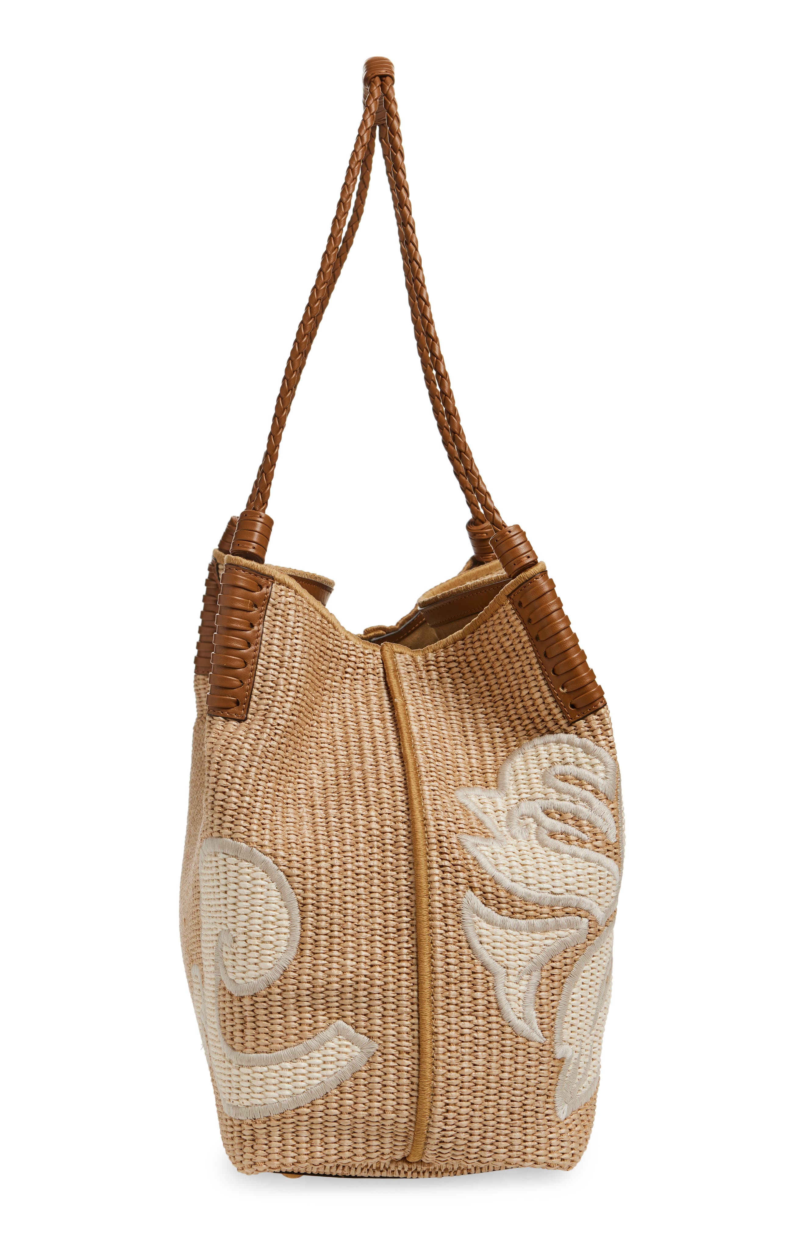Etro Medium Libra Embroidered Raffia Tote, Alternate, color, 