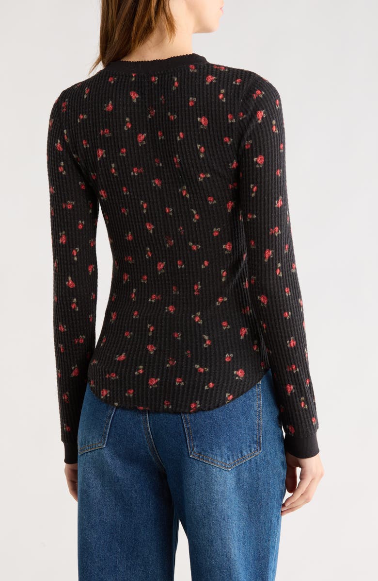 Abound Long Sleeve Waffle Knit Top, Alternate, color, Black- Red Mora Rosette