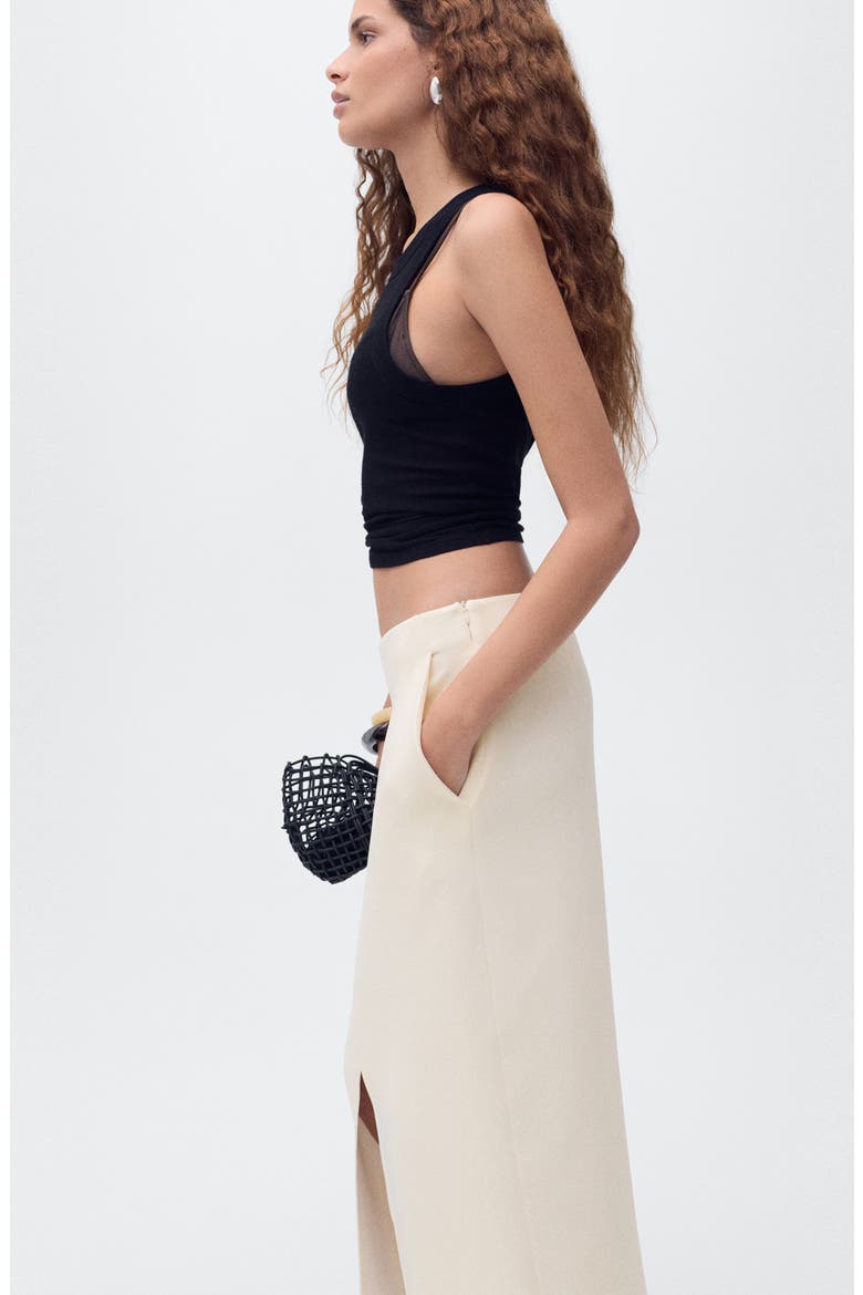 Cotton Midi Skirt with Front Slit, Alternate, color, ECRU