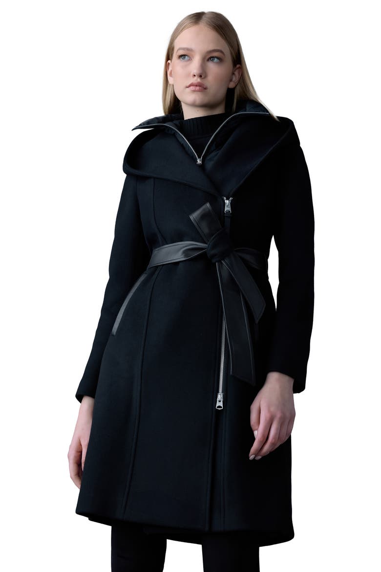 Shia-SLB 2-in-1 Double Face Wool Coat with Removable Bib, Alternate, color, BLACK