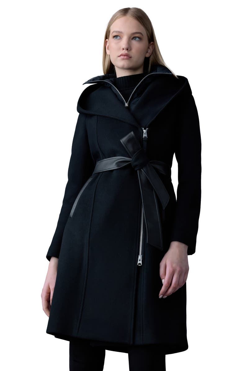 Mackage Shia-SLB 2-in-1 Double Face Wool Coat with Removable Bib, Alternate, color, Black
