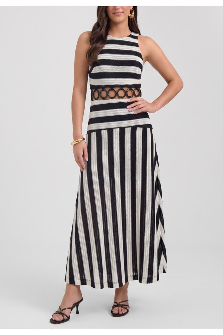Daphne Halter Neck Midi Dress, Main, color, Black & White Stripe