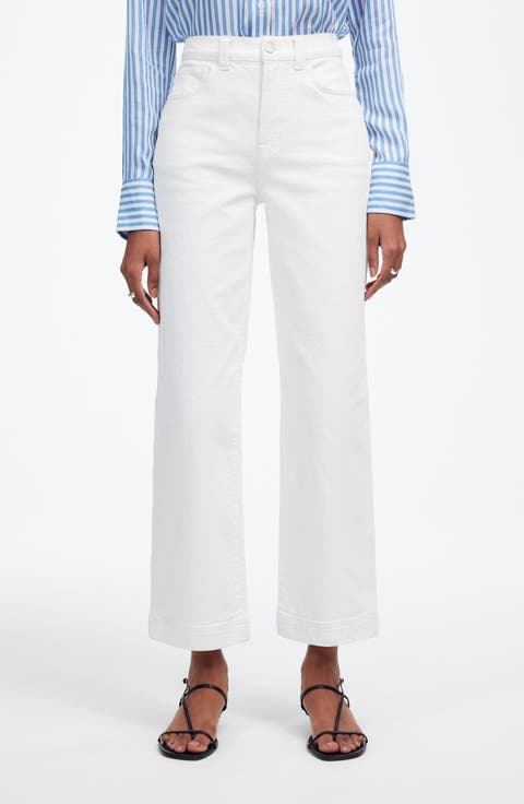 【MODERNIF】Billy Semi Wide White Jeans Petite Studio's Billy Denim Wide-Leg Pants in White - Petite