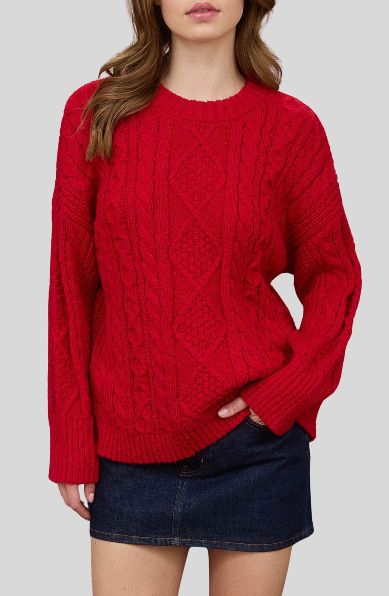 Blu Pepper Cable Stitch Crewneck Sweater