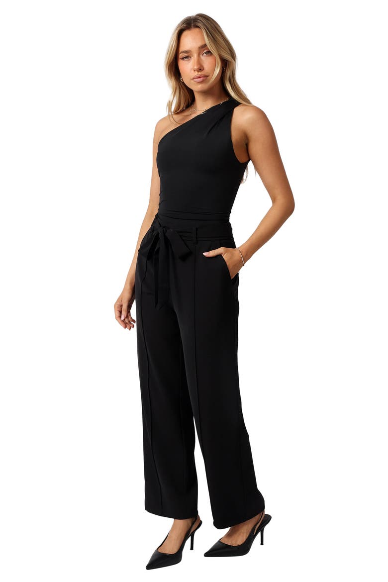 Averie Tie Waist Straight Leg Pants, Alternate, color, BLACK