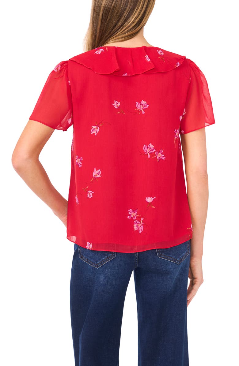 CeCe Floral Tie Neck Top, Alternate, color, Stoplight Red