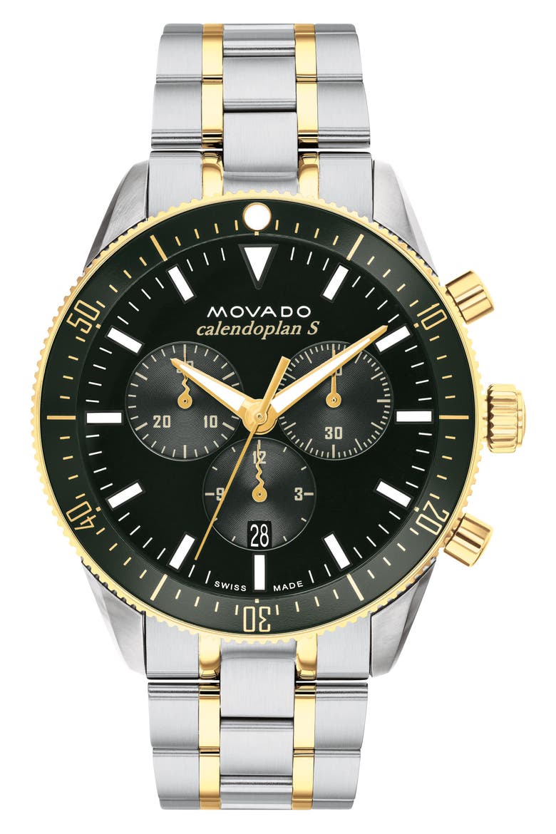 Heritage Calendoplan Chronograph Bracelet Watch, 42mm, Main, color, GREEN