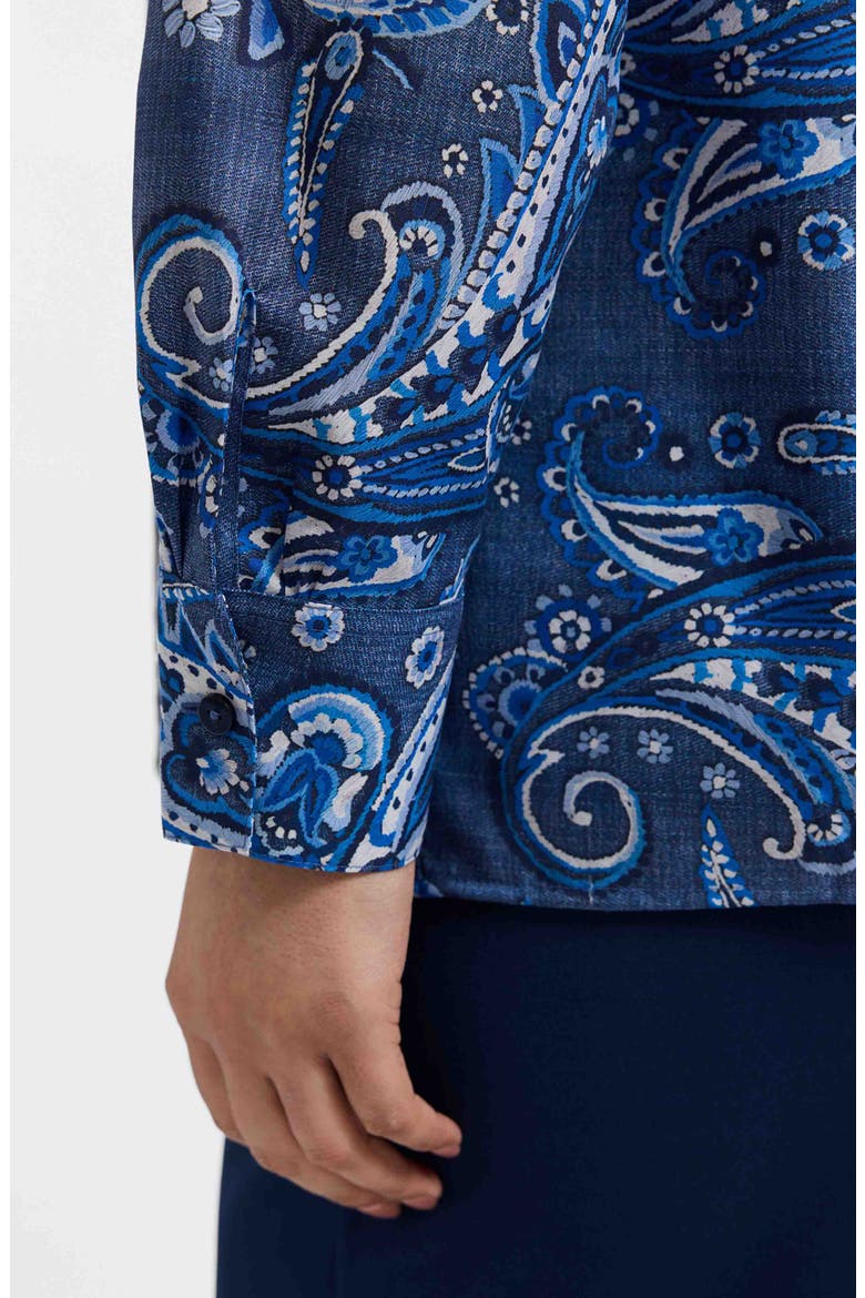 Sadie Paisley Ruffle Cotton Poplin Button-Up Shirt, Alternate, color, BLUE MULTI