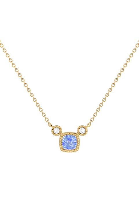 La Vie Cushion Cut Tanzanite & Diamond Pendant Necklace - 0.04ct.