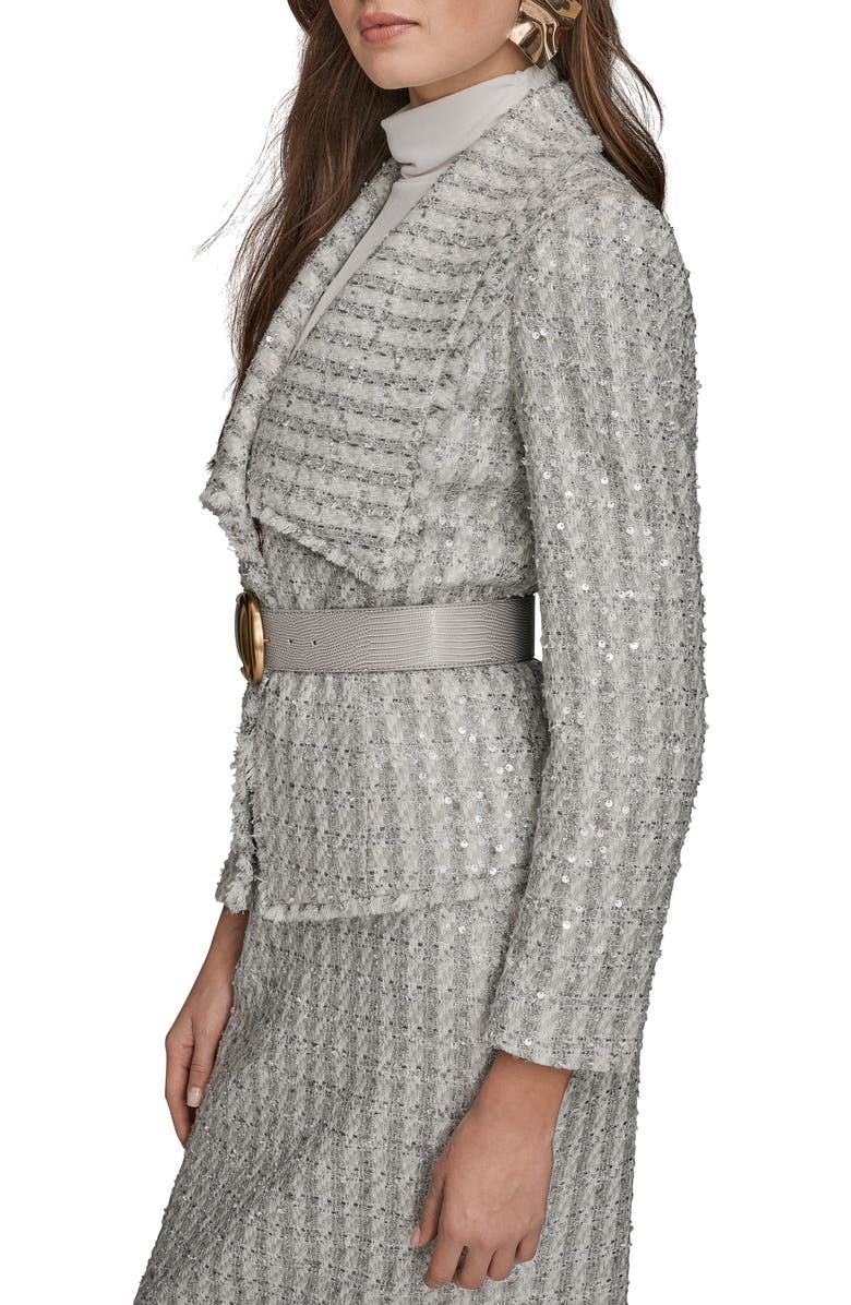 Donna Karan New York Wide Lapel Sequin Tweed Jacket, Alternate, color, Vapor Multi