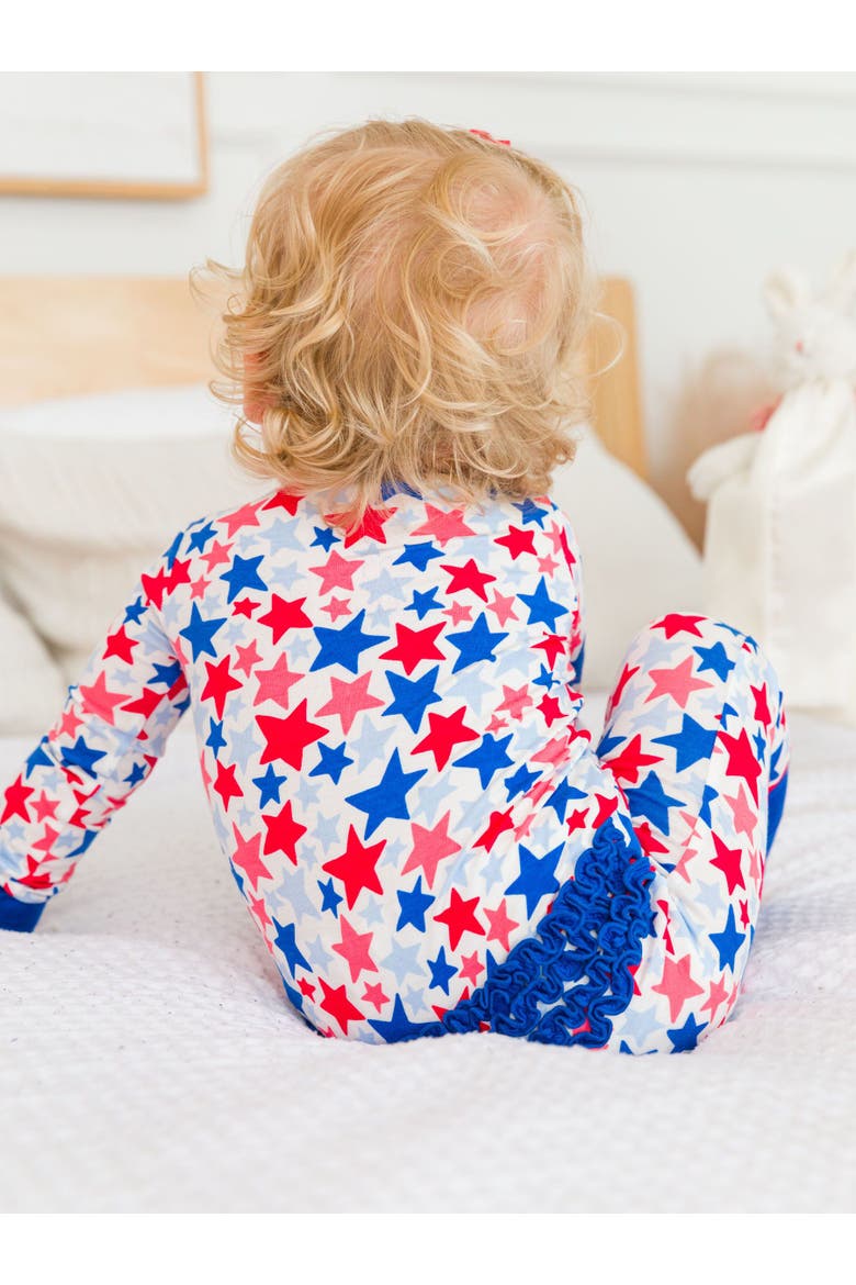 SoftSnooze Baby Girls Ruffle One Piece Convertible Pajamas, Alternate, color, Star-Spangled