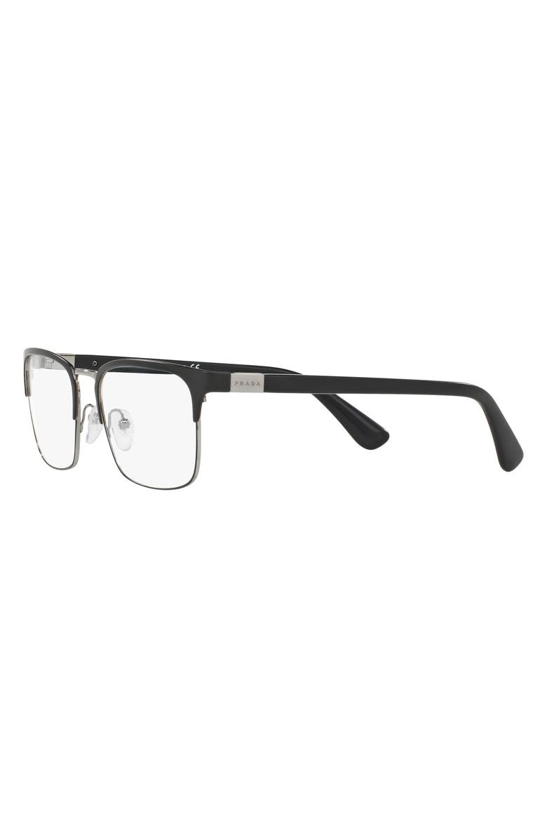 Prada 55m Rectangle Optical Glasses, Alternate, color, Matte Black