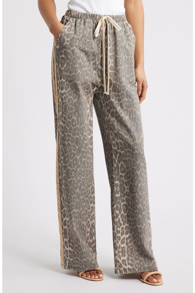 Fletcher Leopard Print Racer Stripe Drawstring Jeans, Main, color, LEOPARD