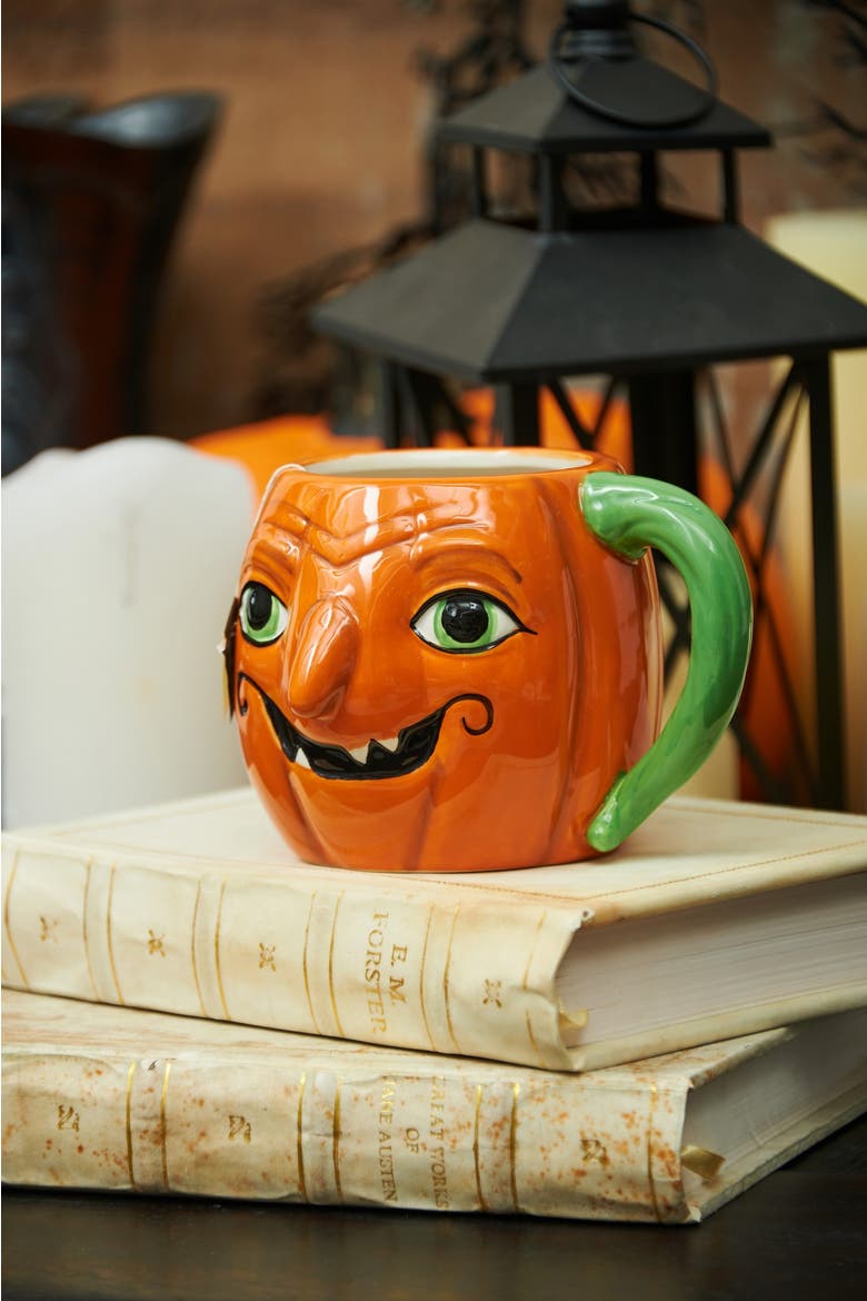 30 oz Gilbert Pumpkin Halloween Joe Spencer Gathered Traditions Ceramic Mug, Alternate, color, Orange