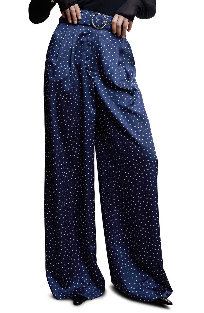 MANGO Belted Polka Dot High Waist Palazzo Pants, Main, color, 