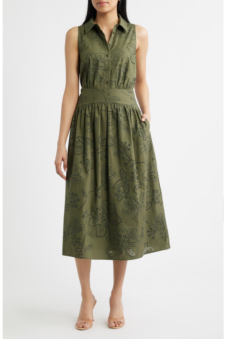 sam edelman eyelet midi dress Sam Edelman Eyelet Sleeveless Fit & Flare Midi Dress - White