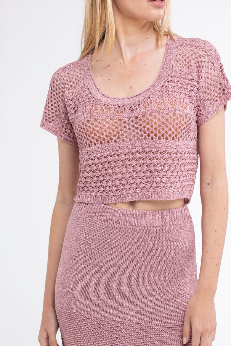 Mateo Crochet Cover-Up Crop Top, Alternate, color, Pink