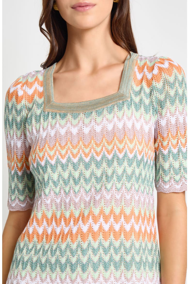 Pointelle Zigzag Knit Tunic, Alternate, color, GREEN/MULT