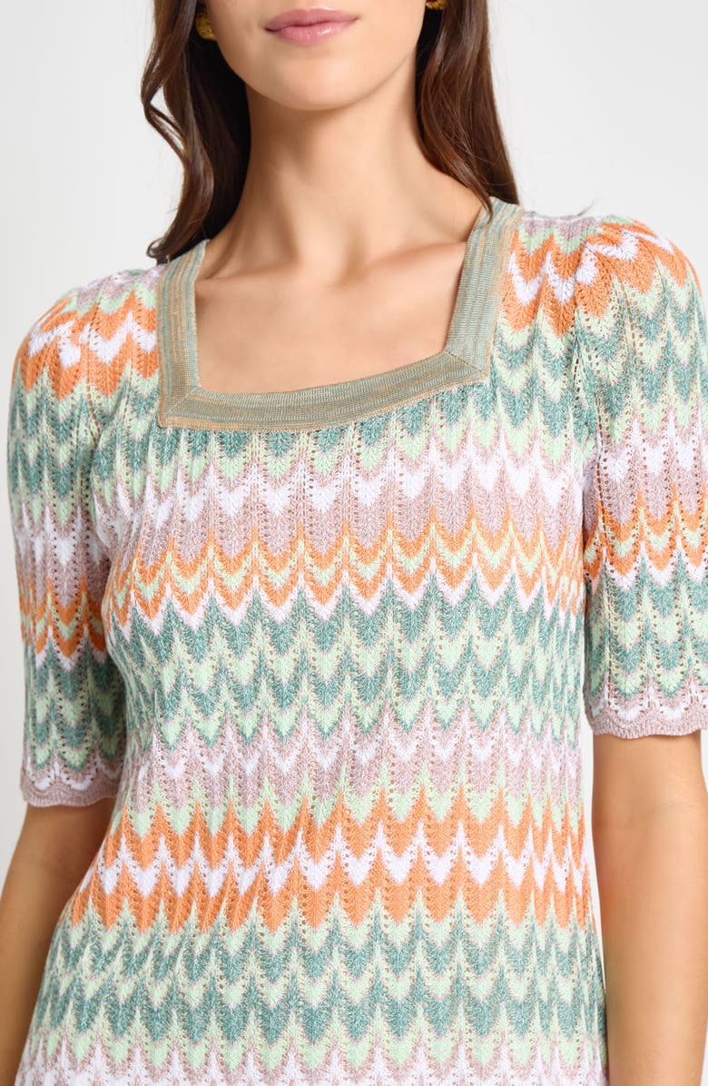 Misook Pointelle Zigzag Knit Tunic, Alternate, color, Green/Mult