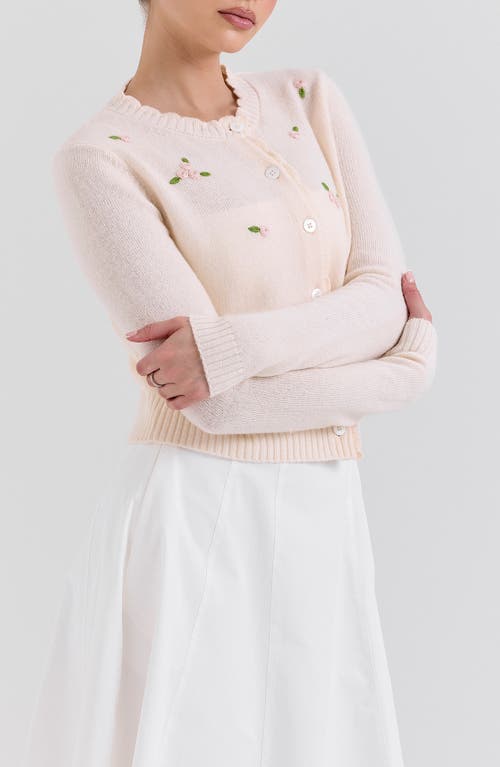 House Of Cb Anjou Floral Embroidered Ruffle Wool Cardigan In Cream And Rose Embroidered
