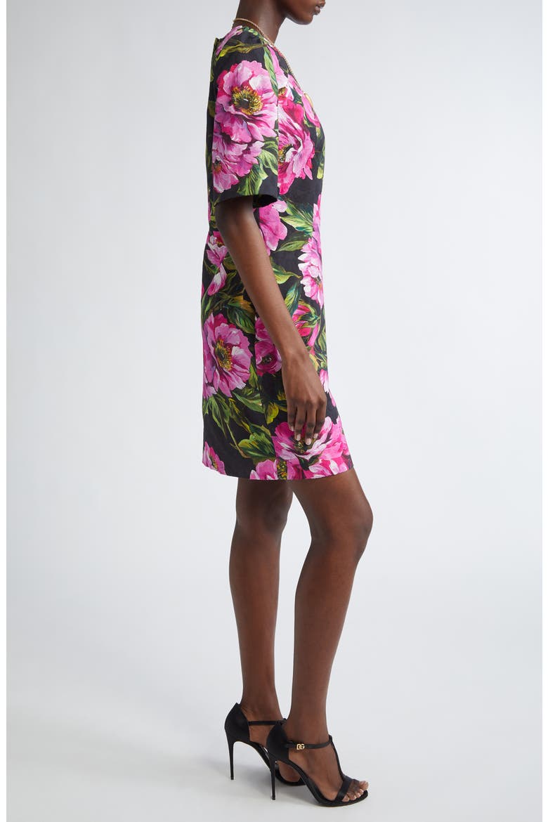Peony Jacquard Stretch Cotton Sheath Dress, Alternate, color, HN5KR PEONIE FUXIA F.NERO