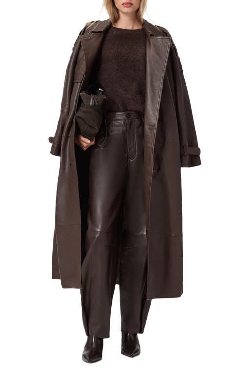 Allsaints Reed Leather Trench Coat In Brown