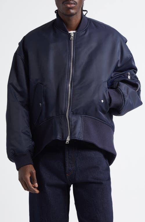 JW Anderson Curved Hem Oversize Bomber Jacket in Navy 