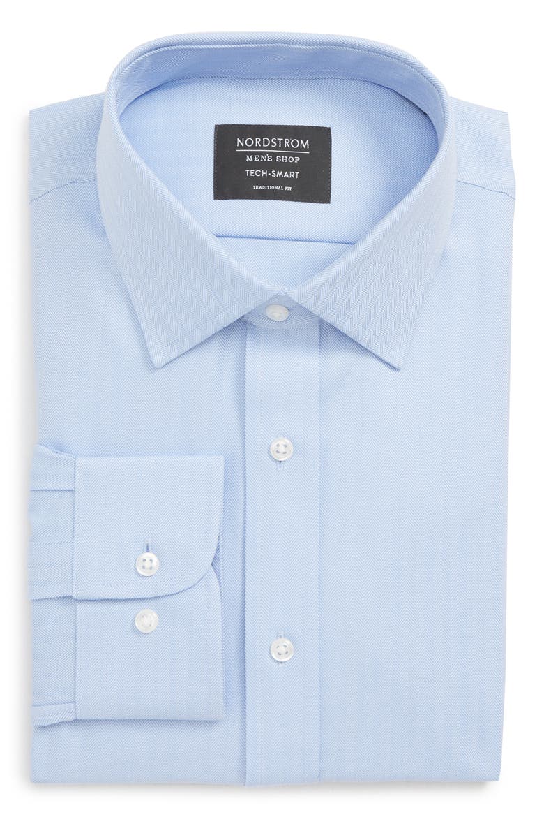 Tech-Smart Traditional Fit Stretch Herringbone Dress Shirt, Alternate, color, BLUE HYDRANGEA