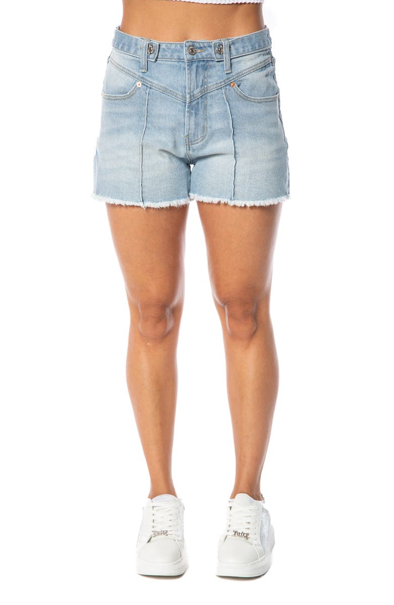 Juicy Couture V-Front Raw Hem Shorts, Main, color, 