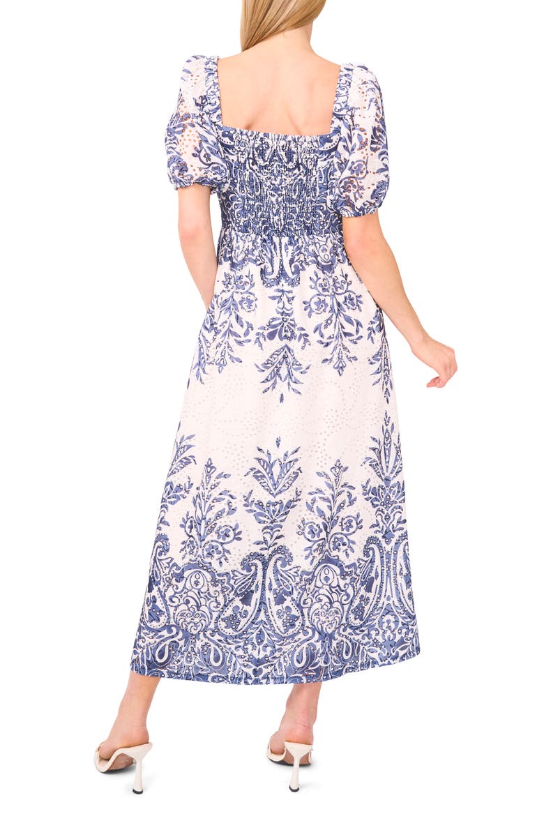 Print Eyelet Puff Sleeve Midi Dress, Alternate, color, CLASSIC NAVY