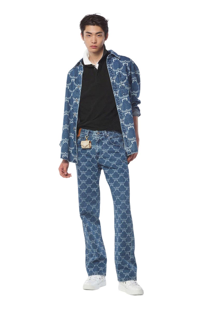 MCM Lauretos Monogram Denim Shirt, Main, color, Indigo