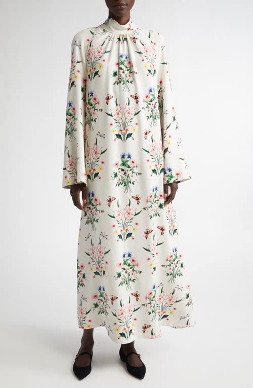 Giambattista Valli Wildflower Print Long Sleeve Crepe Dress in Ivory/Multi 