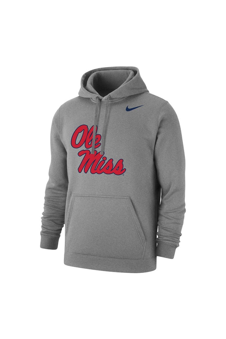 Men's Nike Heather Gray Ole Miss Rebels Logo Club Pullover Hoodie, Alternate, color, Heather Gray