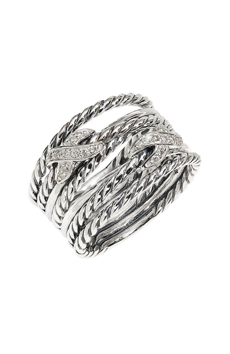 David Yurman Double 'X Crossover' Ring with Diamonds, Alternate, color, 