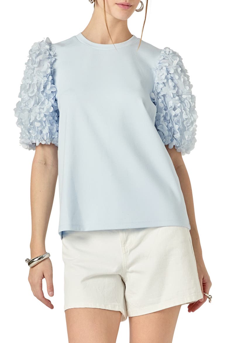 Flower Mixed Media Top, Main, color, POWDER BLUE