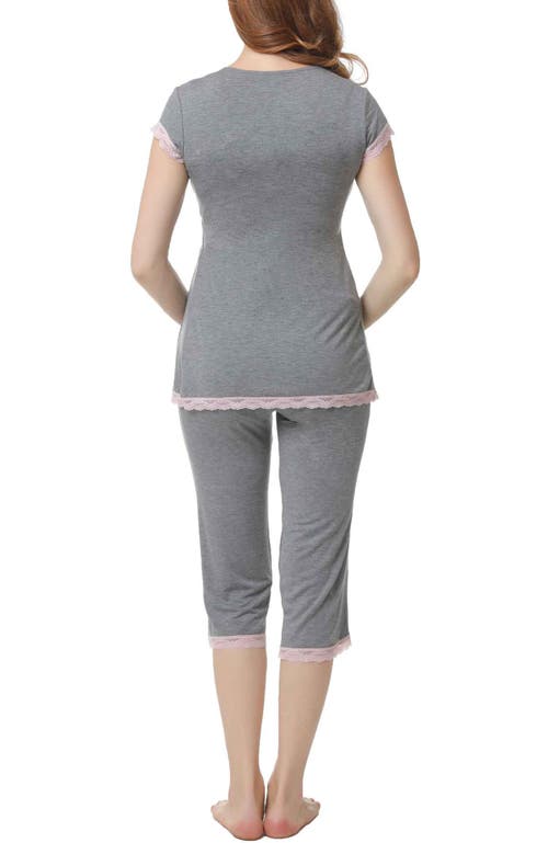 Kimi & Kai Cindy Maternity/nursing  Pajamas Set In Dark Heather Gray