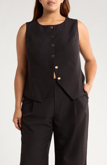 Gemma + Jane Hammered Button-up Vest In Black