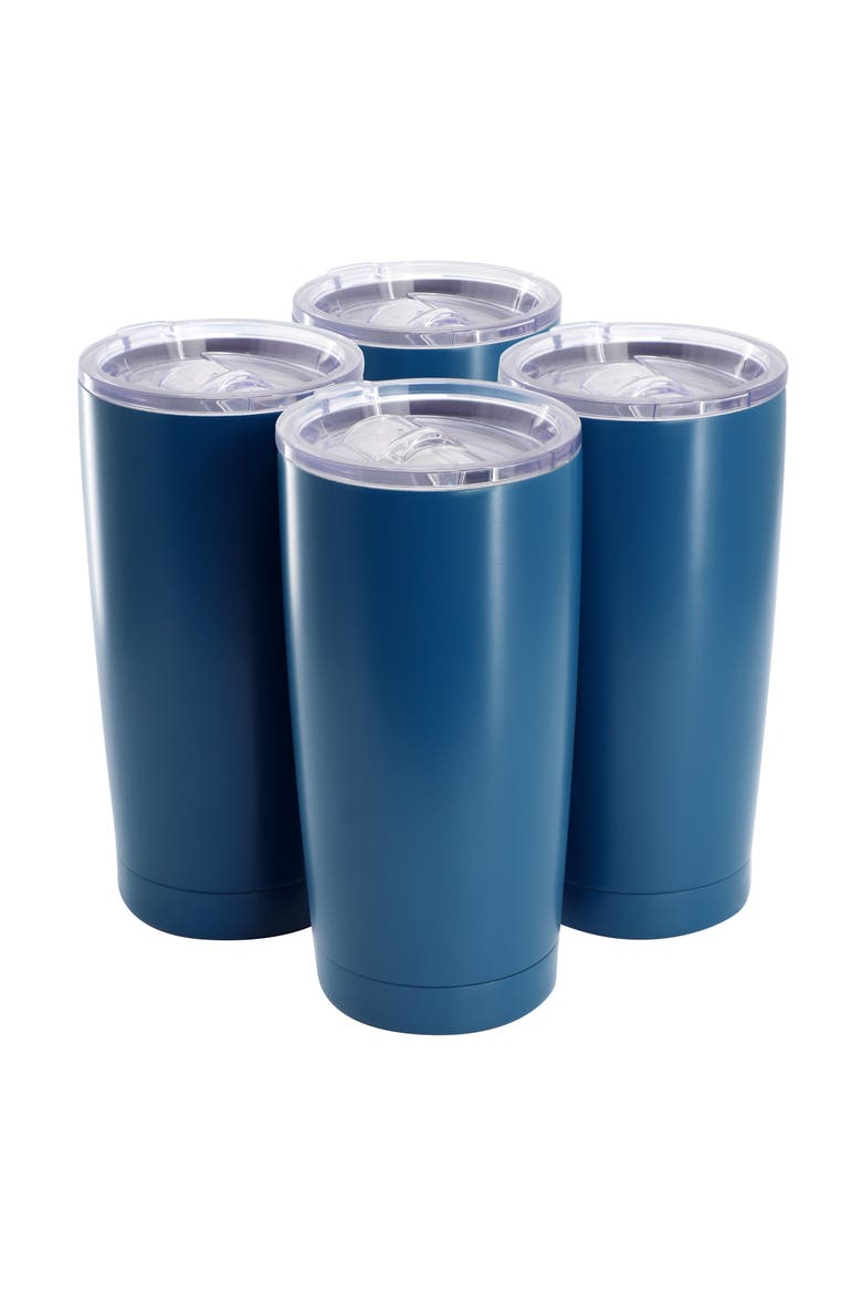 Marina 4 Piece 18 Ounce Double Wall Stainless Steel Thermal Tumbler with Acrylic Lid, Main, color, Blue