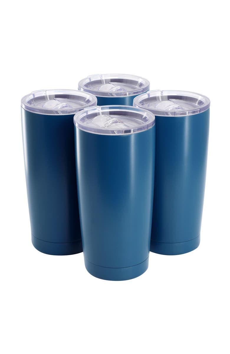 Gibson Home Marina 4 Piece 18 Ounce Double Wall Stainless Steel Thermal Tumbler with Acrylic Lid, Main, color, Blue