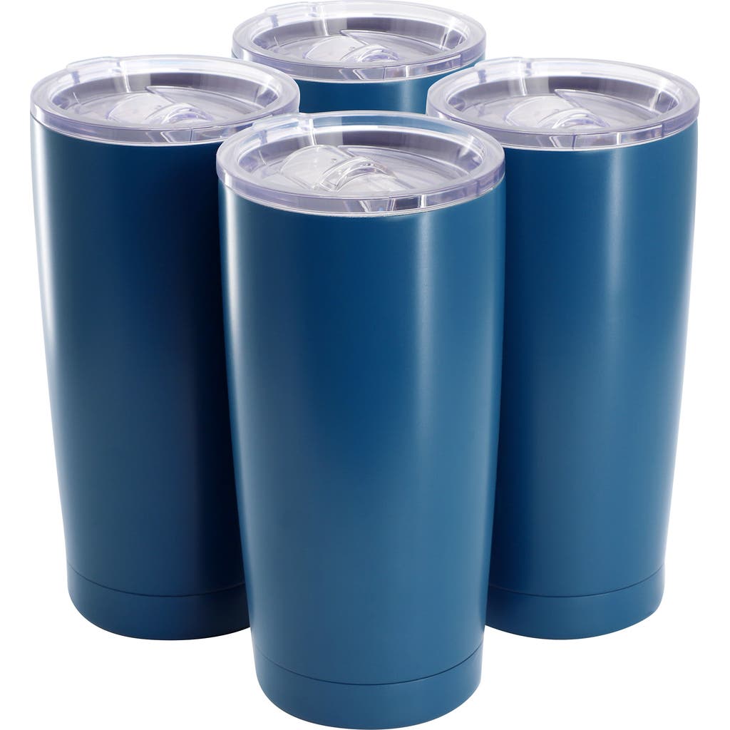 Gibson Home Marina 4 Piece 18 Ounce Double Wall Stainless Steel Thermal Tumbler With Acrylic Lid In Blue