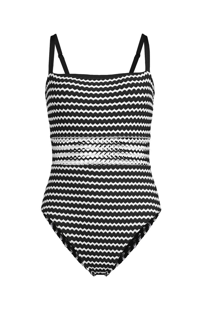 Lands' End Crochet Square Neck High Leg One Piece Swimsuit, Alternate, color, Black/White
