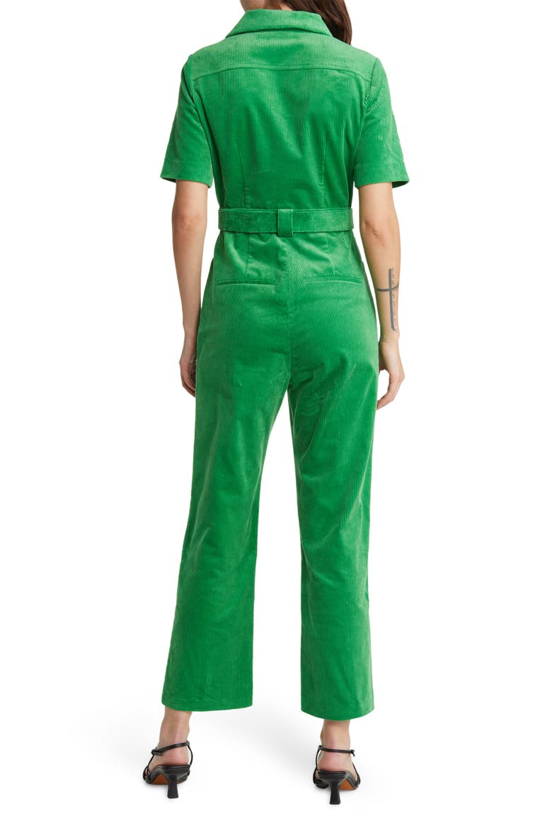 Belted Short Sleeve Corduroy Jumpsuit, Alternate, color, GREEN
