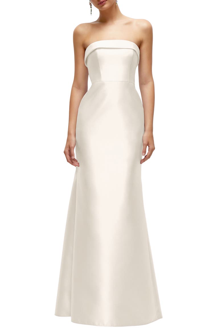 Strapless Satin Trumpet Gown, Main, color, IVORY