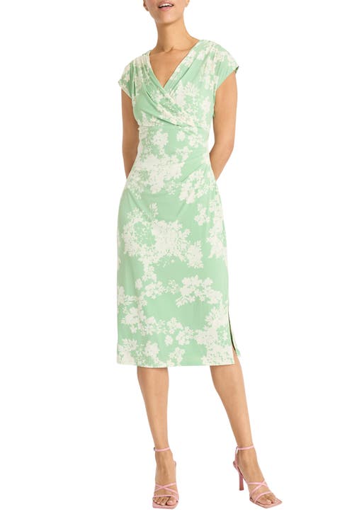 Draped Short Sleeve Midi Dress